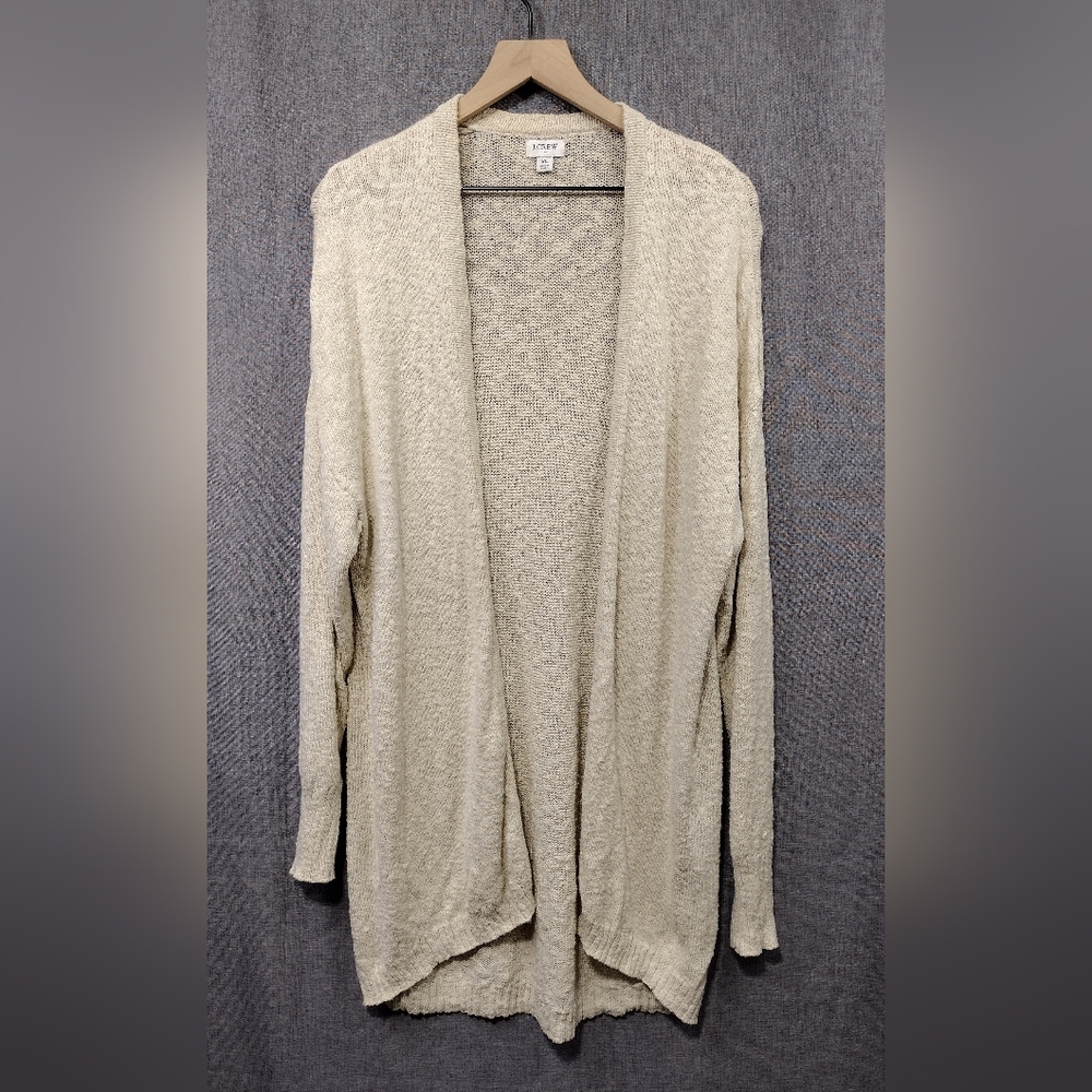 J. Crew Textured Open Front Cardigan Women's XL Cream Minimalist Retro Casual